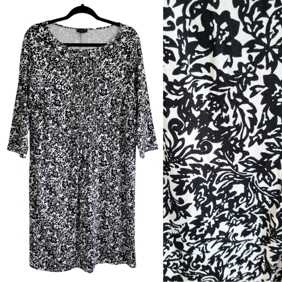 J. Jill Wearever Collection Black and White Floral Pleated Dress sz 1X Plus Size - Picture 1 of 7